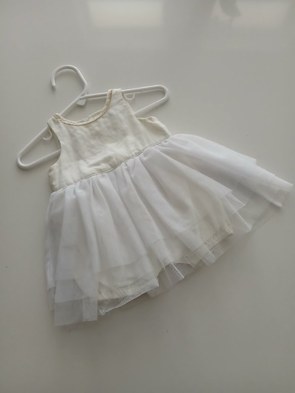 Lovely Linen and Tuille Baby Party Dress with Sequin Detail - Newborn - FRANCE